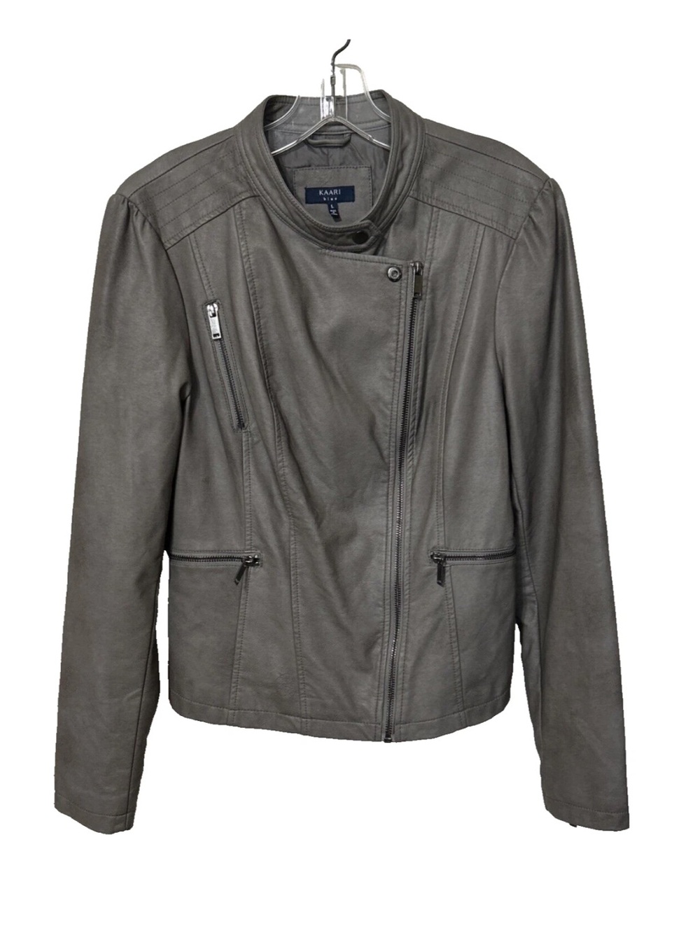 Kaari Blue Gray Imitation Leather Jacket, Women’s XL